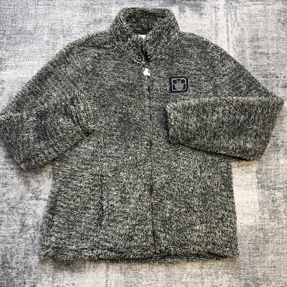 Walt Disney World Parks Jacket Womens Medium Gray‎ Fuzzy Sherpa Fleece Zip Up